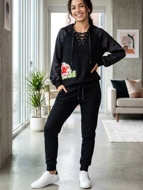 True Religion Black Hoodie & Joggers Track Pants set